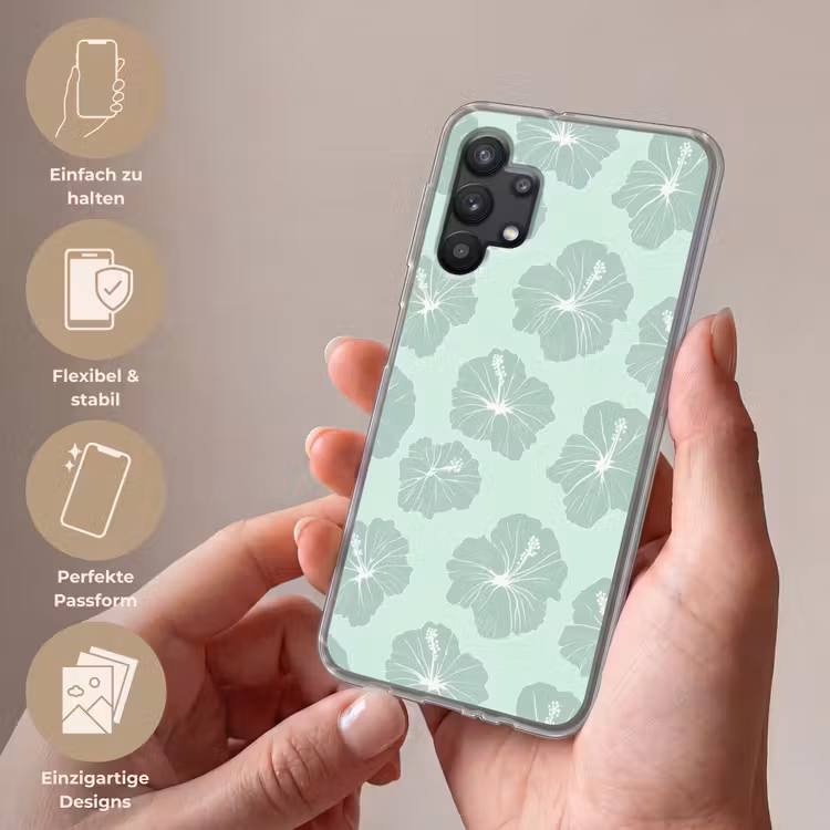 Bloemen - Hibiscus - Mint Telefoonhoesje Samsung Galaxy A32 5G klein 346 -sfeer3_DE