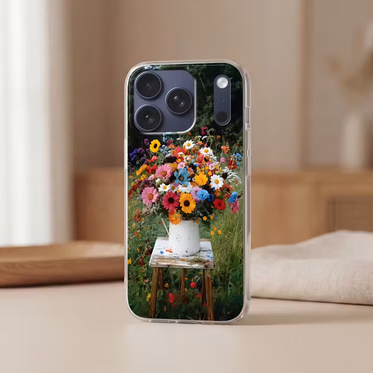 Bloemen - Krukje - Gieter - Veld Telefoonhoesje iPhone 17 Pro klein -sfeer2