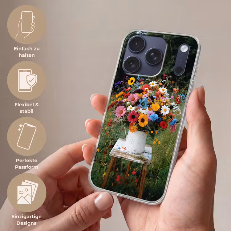 Bloemen - Krukje - Gieter - Veld Telefoonhoesje iPhone 17 Pro klein -sfeer3_DE