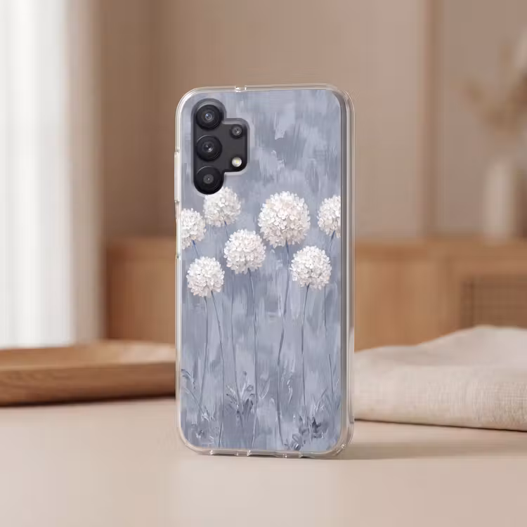 Bloemen - Illustratie - Blauw Telefoonhoesje Samsung Galaxy A32 5G klein -sfeer2