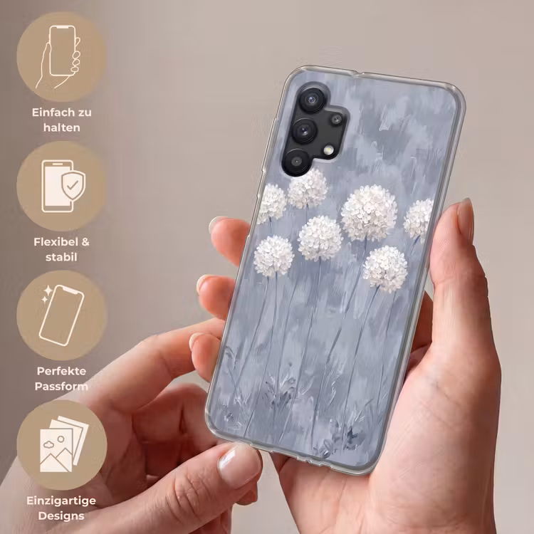 Bloemen - Illustratie - Blauw Telefoonhoesje Samsung Galaxy A32 5G klein -sfeer3_DE