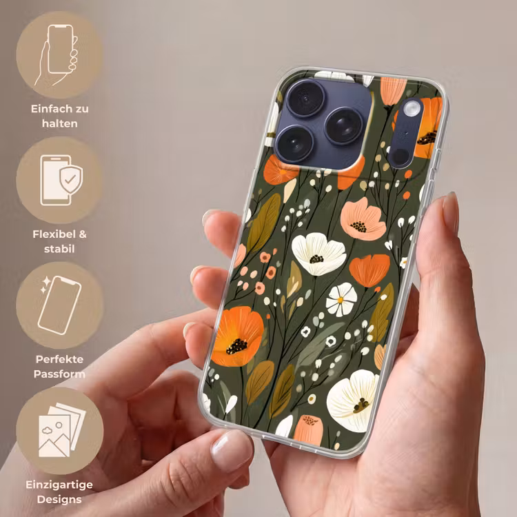 Bloemen - Illustratie - Groen Telefoonhoesje iPhone 17 Pro klein -sfeer3_DE