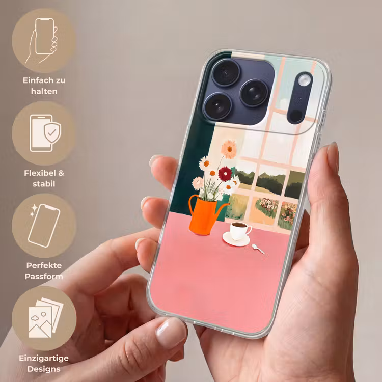 Bloemen - Koffie - Raam Telefoonhoesje iPhone 17 Pro klein -sfeer3_DE