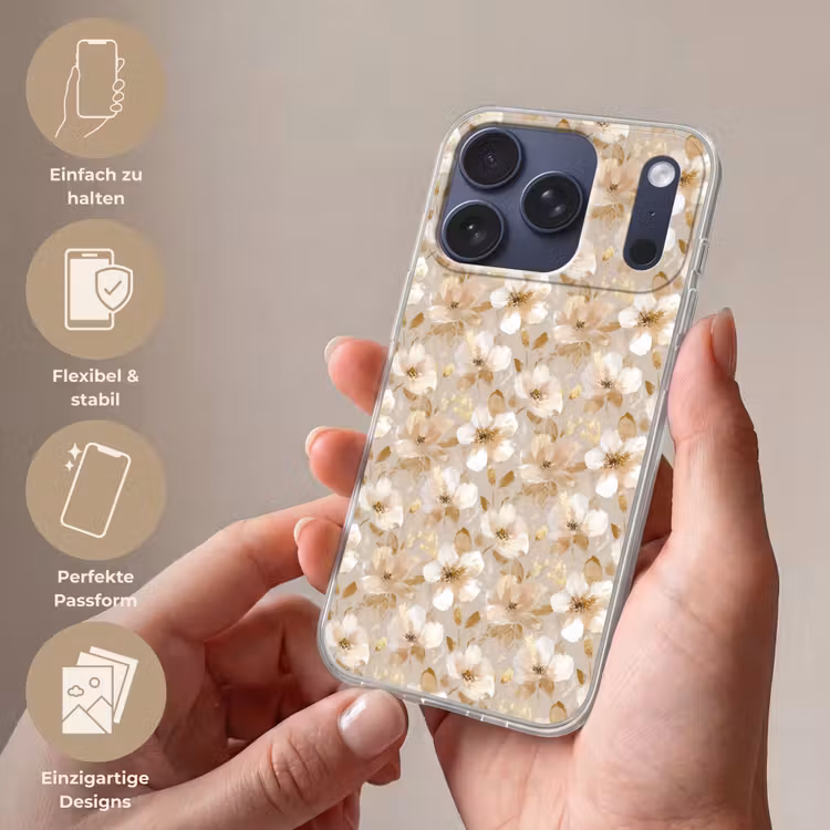 Bloemen - artistiek - Goud Telefoonhoesje iPhone 17 Pro klein 878 -sfeer3_DE