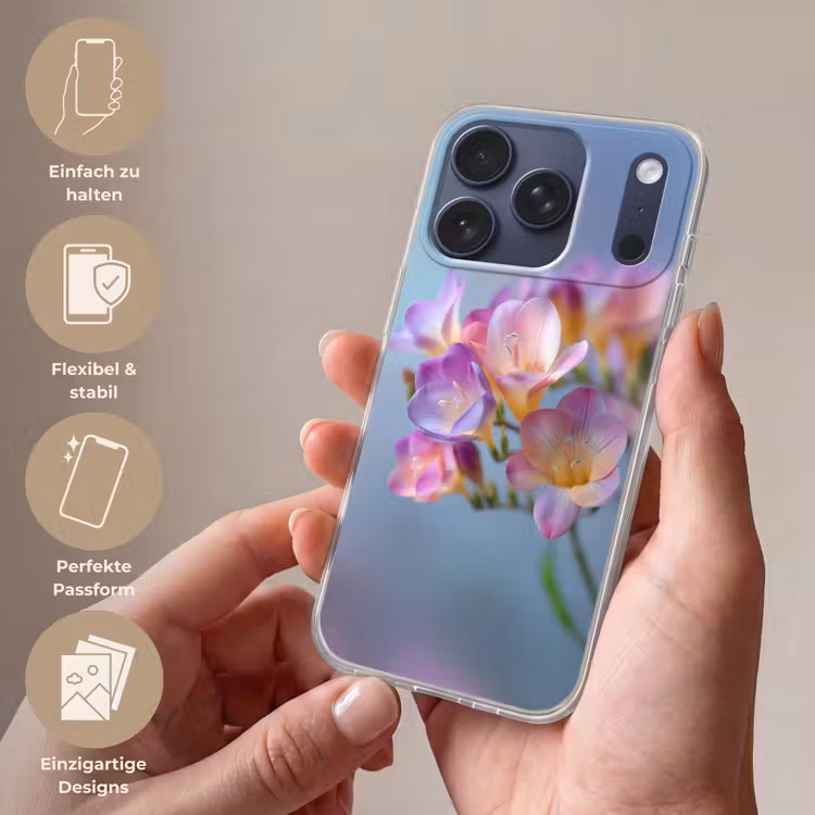 Bloemen - Paars - Overloop - Meeldraden Telefoonhoesje iPhone 17 Pro klein -sfeer3_DE