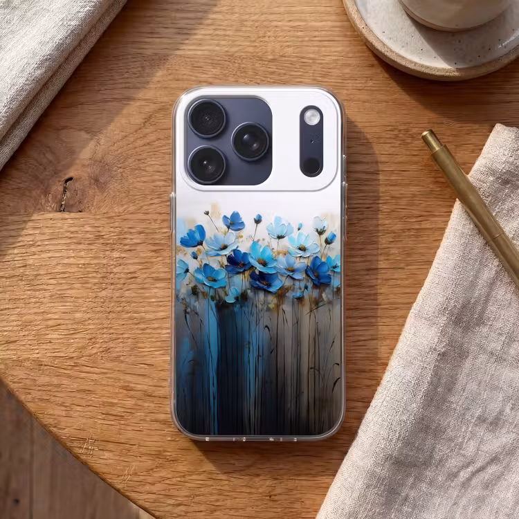 Bloemen - Schilderij - Blauw Telefoonhoesje iPhone 17 Pro klein -sfeer1