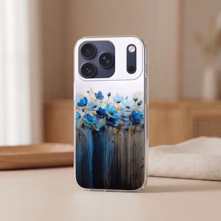 Bloemen - Schilderij - Blauw Telefoonhoesje iPhone 17 Pro klein -sfeer2