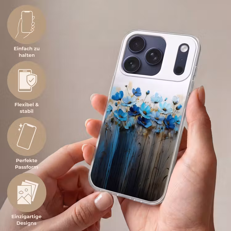 Bloemen - Schilderij - Blauw Telefoonhoesje iPhone 17 Pro klein -sfeer3_DE