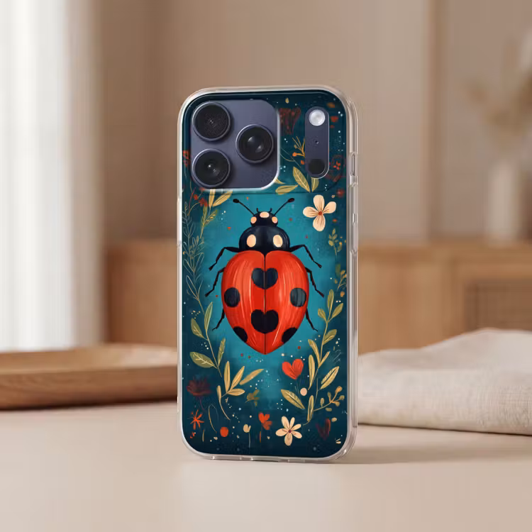 Bloemen - Lieveheersbeestje - Hartje - Rood Telefoonhoesje iPhone 17 Pro klein -sfeer2