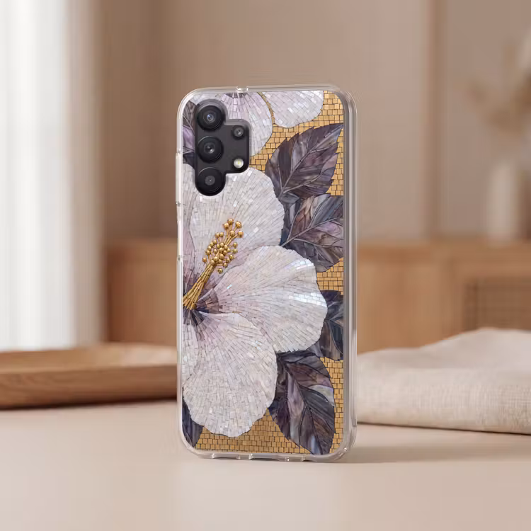 Bloemen - Mozaïek - Kunst - Modern - Goud Telefoonhoesje Samsung Galaxy A32 5G klein -sfeer2