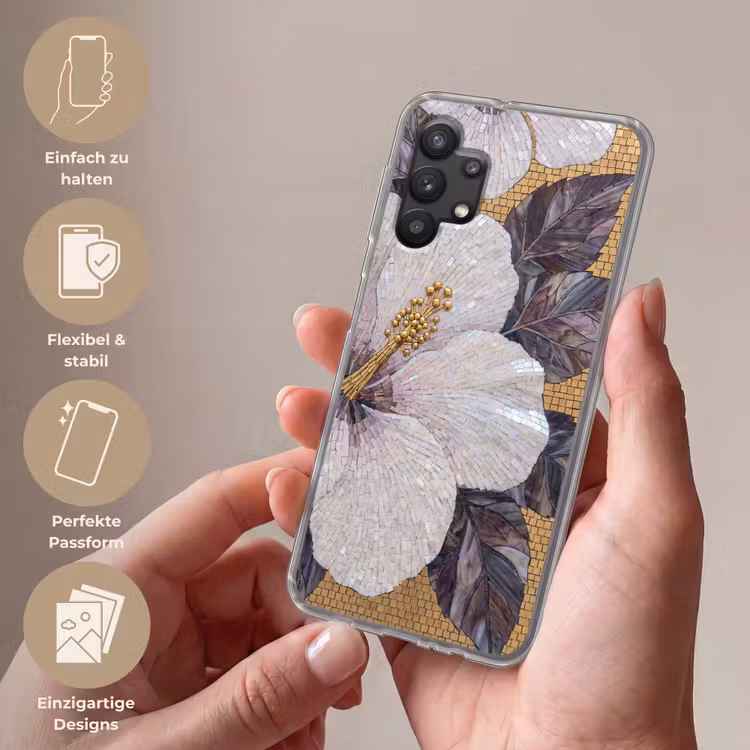 Bloemen - Mozaïek - Kunst - Modern - Goud Telefoonhoesje Samsung Galaxy A32 5G klein -sfeer3_DE