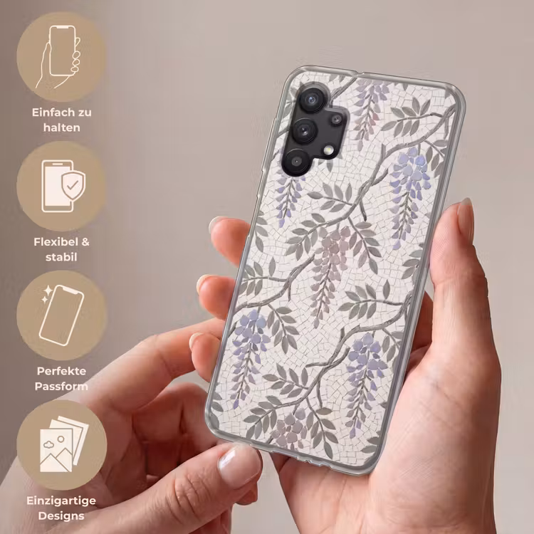 Bloemen - Mozaïek - Natuur - Patroon - Paars Telefoonhoesje Samsung Galaxy A32 5G klein -sfeer3_DE