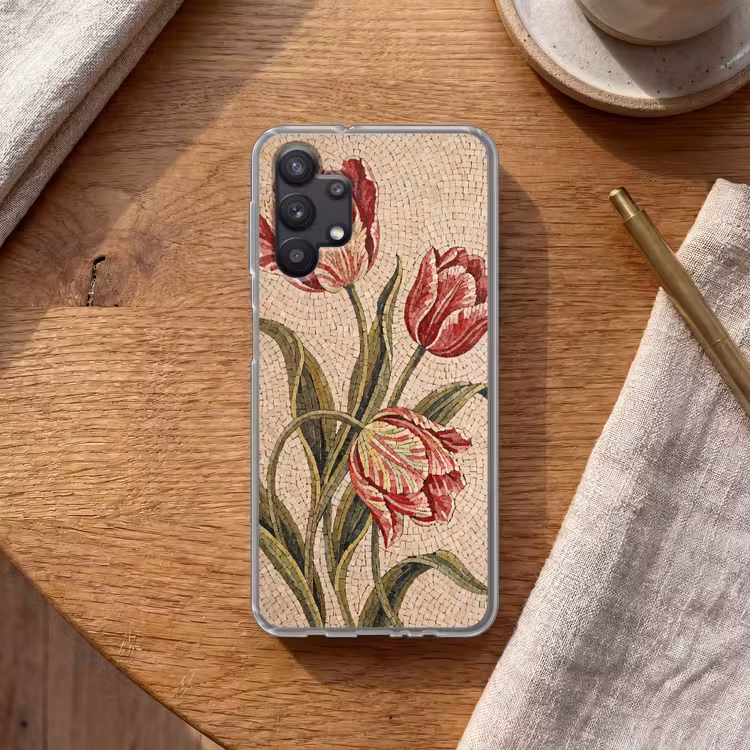 Bloemen - Mozaïek - Rood - Groen - Kunst Telefoonhoesje Samsung Galaxy A32 5G klein -sfeer1