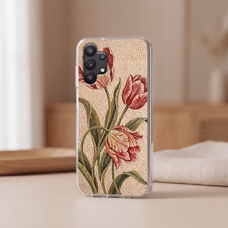 Bloemen - Mozaïek - Rood - Groen - Kunst Telefoonhoesje Samsung Galaxy A32 5G klein -sfeer2