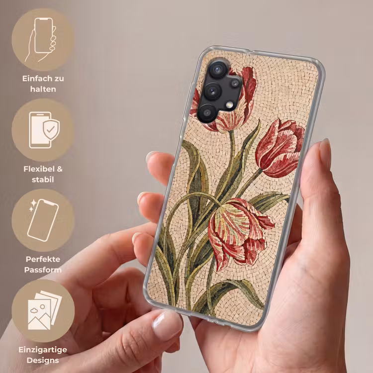 Bloemen - Mozaïek - Rood - Groen - Kunst Telefoonhoesje Samsung Galaxy A32 5G klein -sfeer3_DE