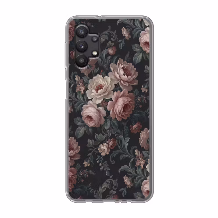 Bloemen - Patroon - Sierlijk - Roze - Donker Telefoonhoesje Samsung Galaxy A32 5G klein -3d