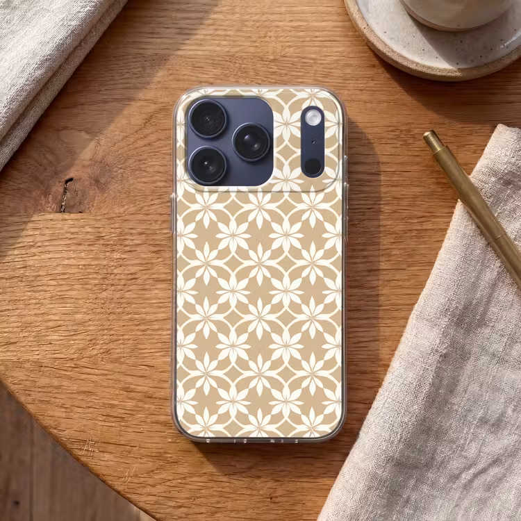 Bloemen - Patroon - Beige Telefoonhoesje iPhone 17 Pro klein 878 -sfeer1