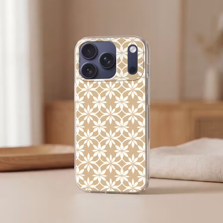 Bloemen - Patroon - Beige Telefoonhoesje iPhone 17 Pro klein 878 -sfeer2