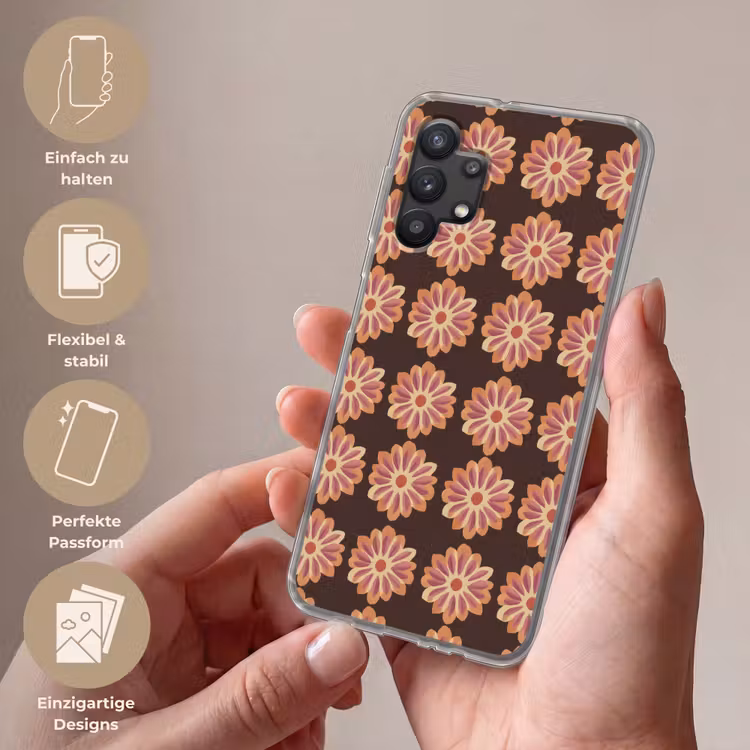 Bloemen - Patroon - Bruin Telefoonhoesje Samsung Galaxy A32 5G klein 346 -sfeer3_DE