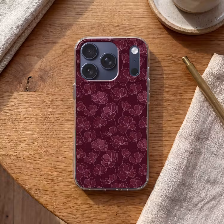 Bloemen - Patroon - Bordeauxrood Telefoonhoesje iPhone 17 Pro klein 878 -sfeer1