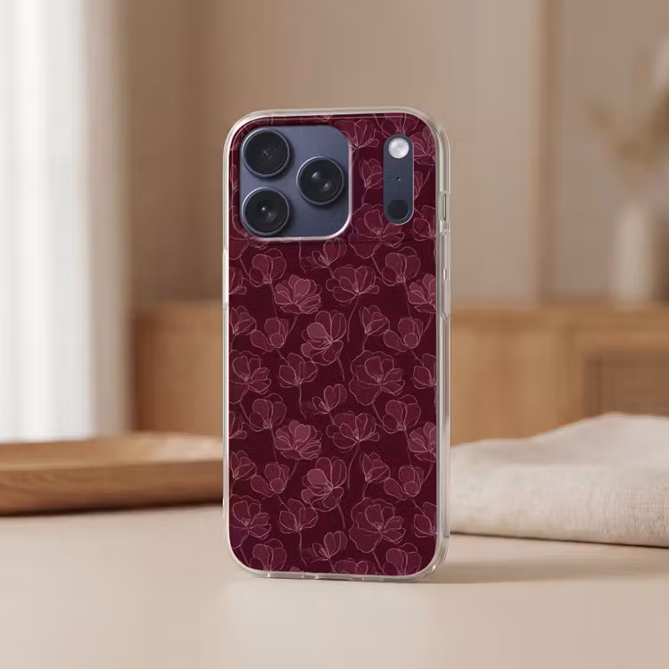 Bloemen - Patroon - Bordeauxrood Telefoonhoesje iPhone 17 Pro klein 878 -sfeer2