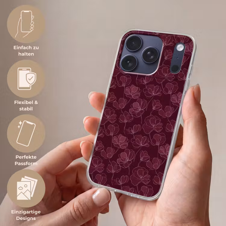 Bloemen - Patroon - Bordeauxrood Telefoonhoesje iPhone 17 Pro klein 878 -sfeer3_DE