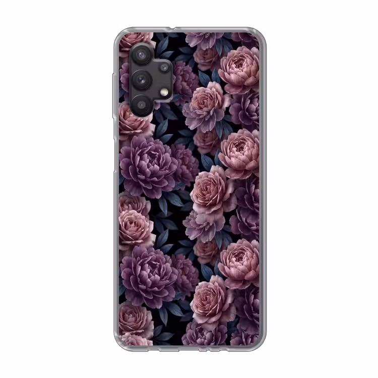 Bloemen - Patroon - Donker - Botanisch - Paars Telefoonhoesje Samsung Galaxy A32 5G klein -3d