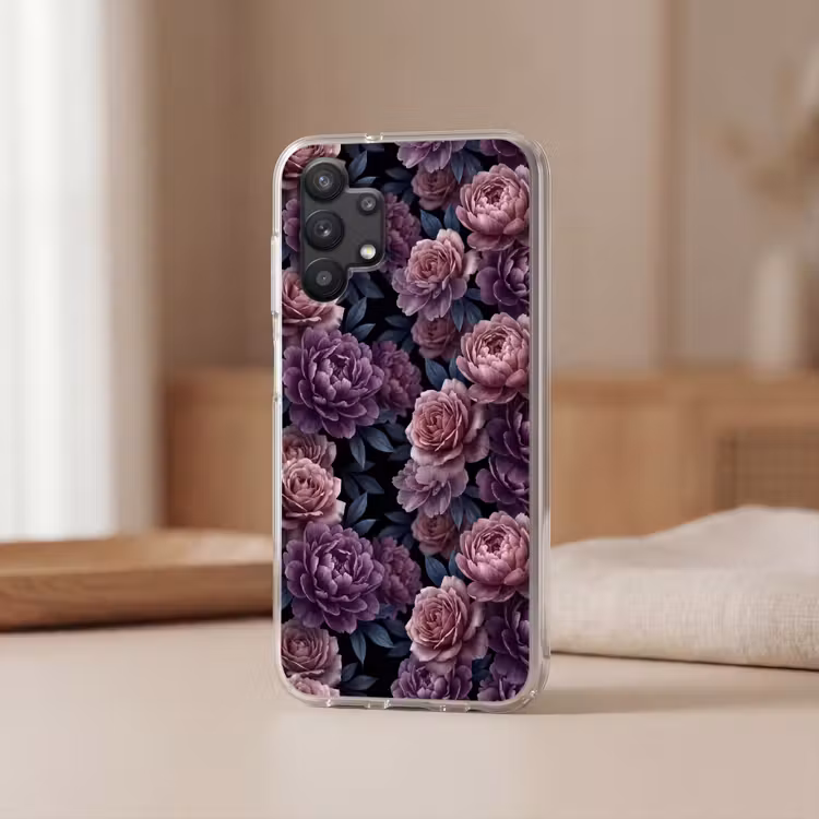 Bloemen - Patroon - Donker - Botanisch - Paars Telefoonhoesje Samsung Galaxy A32 5G klein -sfeer2