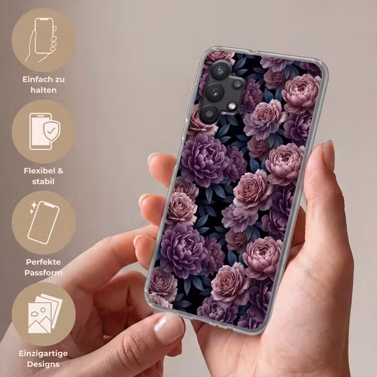 Bloemen - Patroon - Donker - Botanisch - Paars Telefoonhoesje Samsung Galaxy A32 5G klein -sfeer3_DE