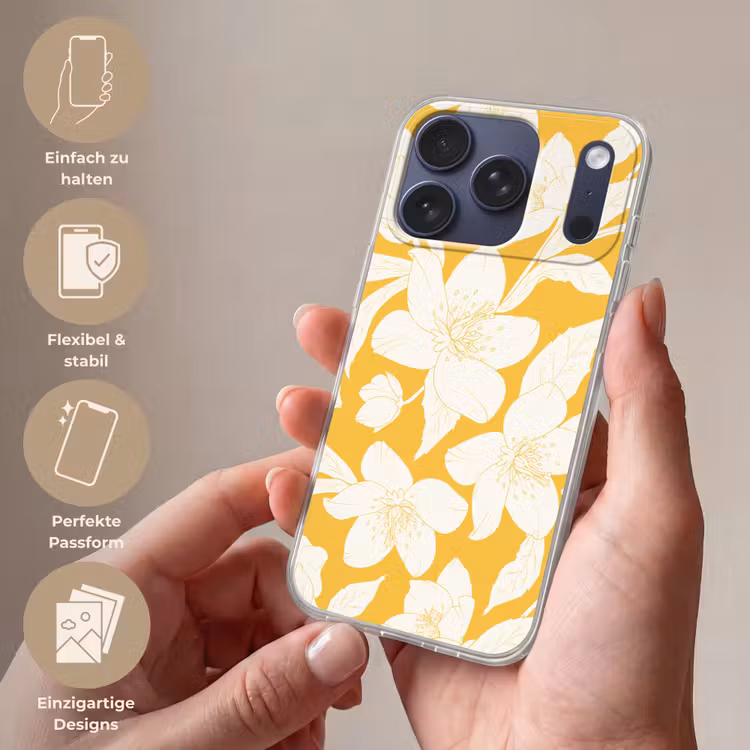 Bloemen - Patroon - Geel - Wit Telefoonhoesje iPhone 17 Pro klein -sfeer3_DE