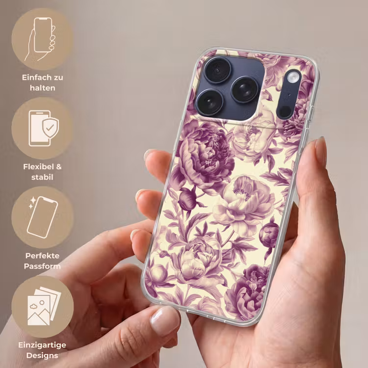 Bloemen - Patroon - Paars - Beige Telefoonhoesje iPhone 17 Pro klein -sfeer3_DE