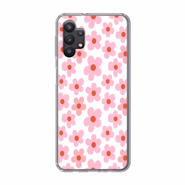 Bloemen - Patroon - Modern - Roze - Wit Telefoonhoesje Samsung Galaxy A32 5G klein -3d