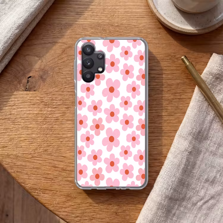 Bloemen - Patroon - Modern - Roze - Wit Telefoonhoesje Samsung Galaxy A32 5G klein -sfeer1