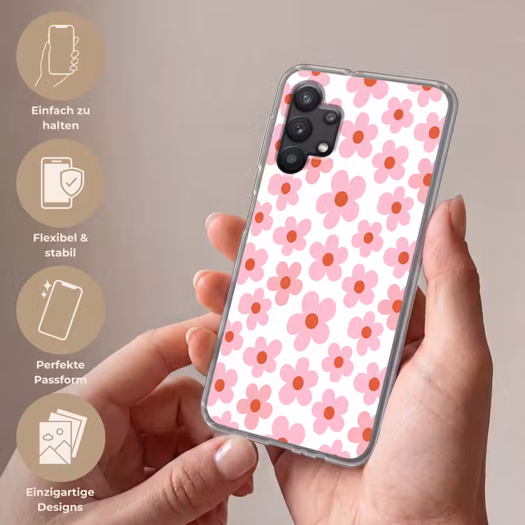Bloemen - Patroon - Modern - Roze - Wit Telefoonhoesje Samsung Galaxy A32 5G klein -sfeer3_DE