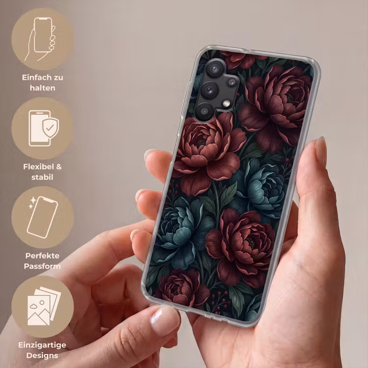 Bloemen - Patroon - Natuur - Klassiek - Donker Telefoonhoesje Samsung Galaxy A32 5G klein -sfeer3_DE