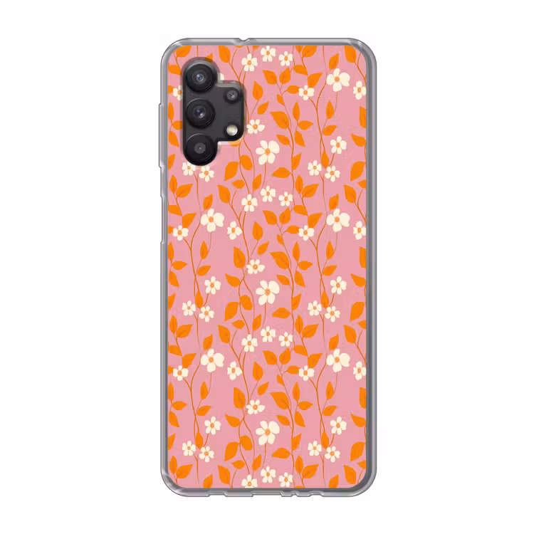 Bloemen - Patroon - Oranje Telefoonhoesje Samsung Galaxy A32 5G klein 346 -3d
