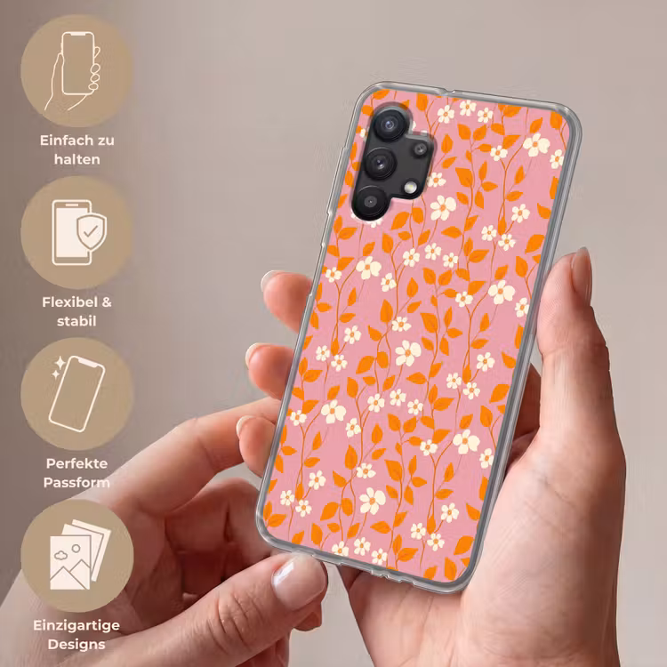 Bloemen - Patroon - Oranje Telefoonhoesje Samsung Galaxy A32 5G klein 346 -sfeer3_DE