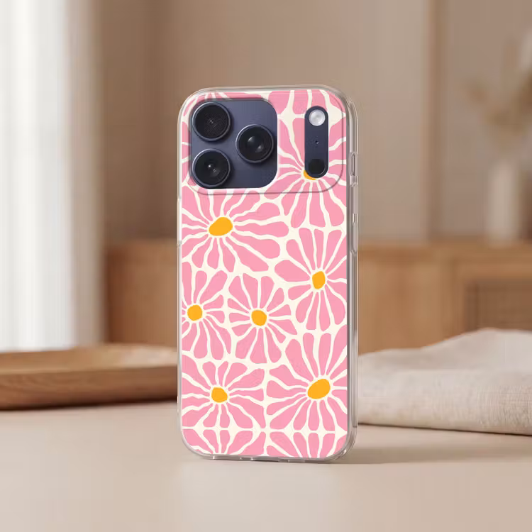 Bloemen - Patroon - Roze - Beige - Oranje Telefoonhoesje iPhone 17 Pro klein -sfeer2