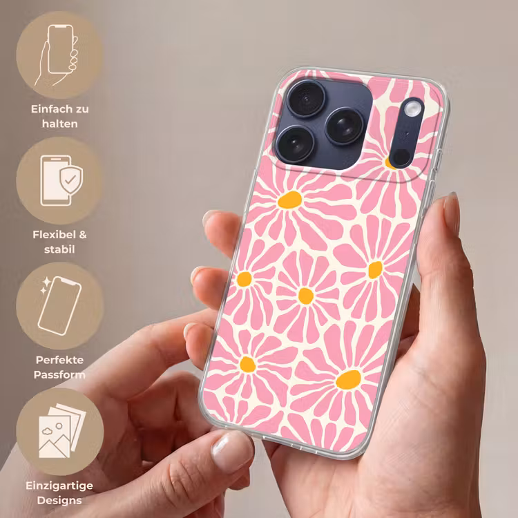 Bloemen - Patroon - Roze - Beige - Oranje Telefoonhoesje iPhone 17 Pro klein -sfeer3_DE