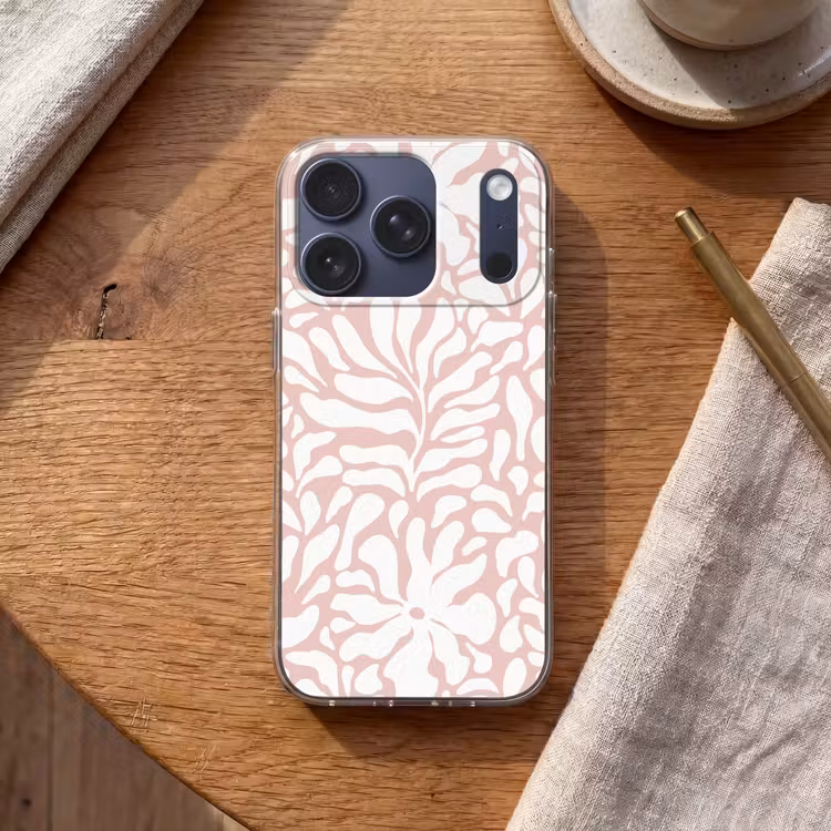 Bloemen - Patroon - Roze - Wit Telefoonhoesje iPhone 17 Pro klein -sfeer1