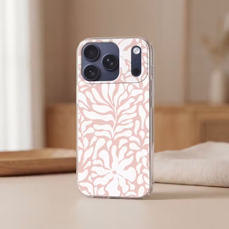 Bloemen - Patroon - Roze - Wit Telefoonhoesje iPhone 17 Pro klein -sfeer2
