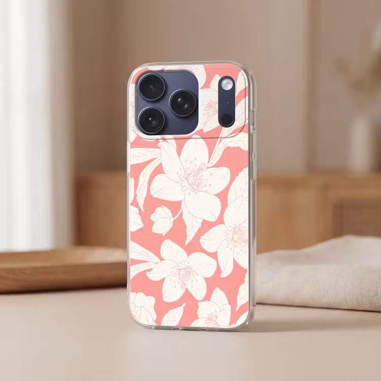 Bloemen - Patroon - Roze - Wit Telefoonhoesje iPhone 17 Pro klein -sfeer2