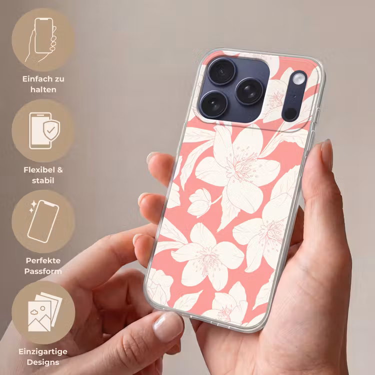 Bloemen - Patroon - Roze - Wit Telefoonhoesje iPhone 17 Pro klein -sfeer3_DE