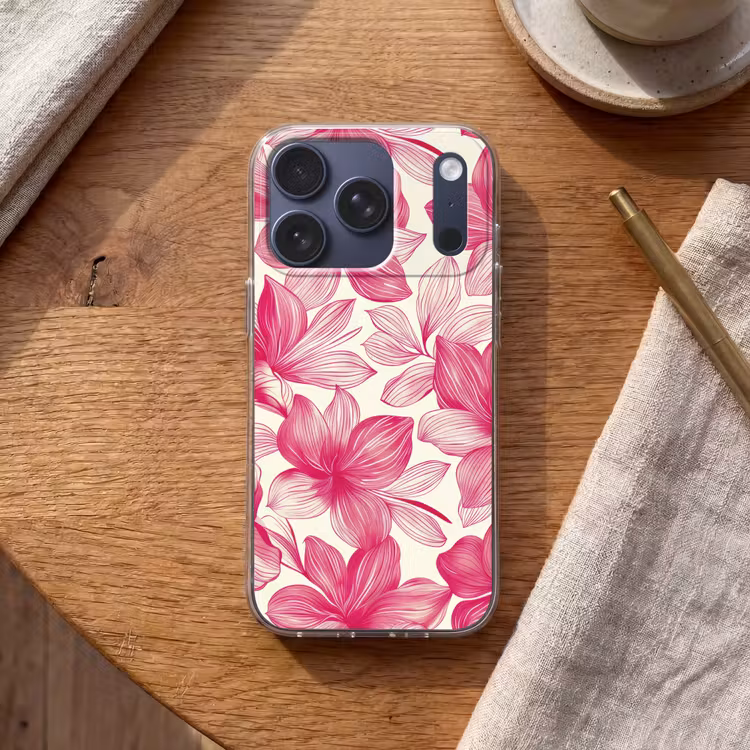 Bloemen - Patroon - Roze - Wit Telefoonhoesje iPhone 17 Pro klein -sfeer1
