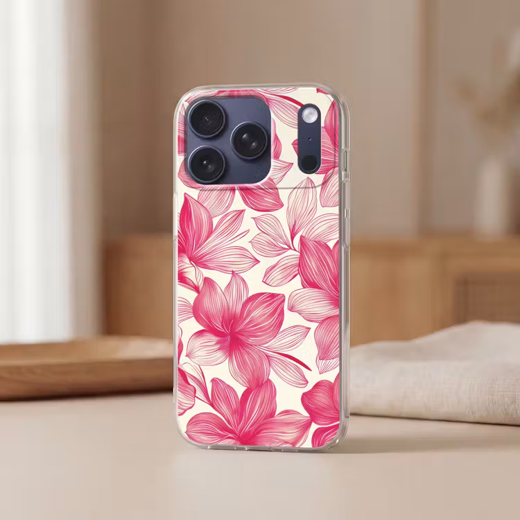 Bloemen - Patroon - Roze - Wit Telefoonhoesje iPhone 17 Pro klein -sfeer2