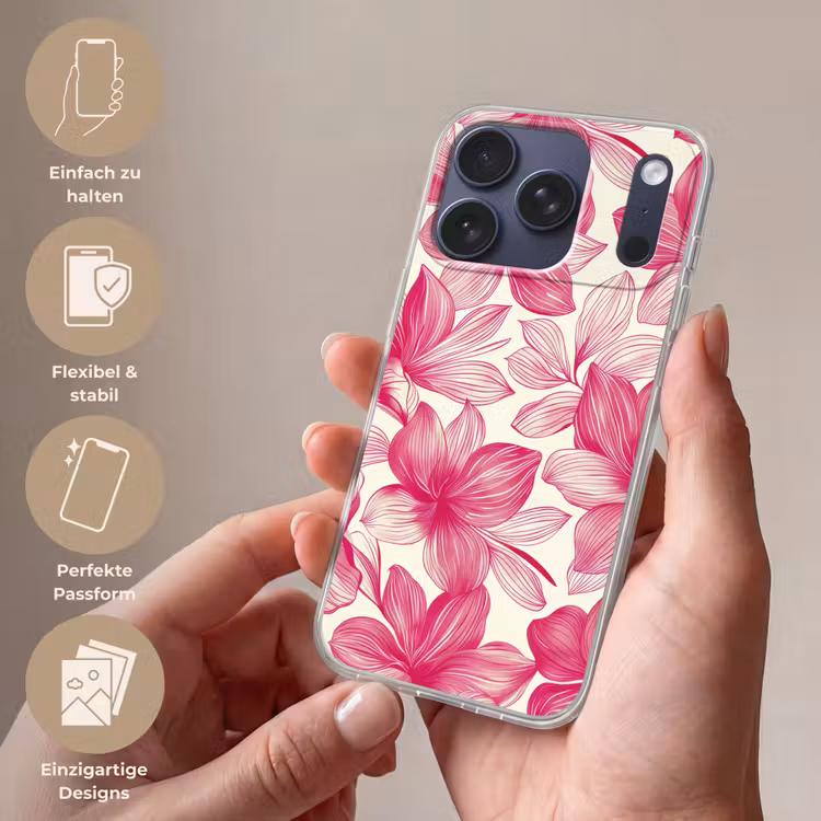 Bloemen - Patroon - Roze - Wit Telefoonhoesje iPhone 17 Pro klein -sfeer3_DE