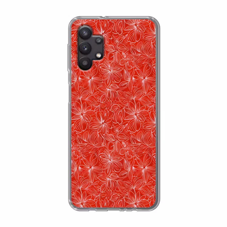 Bloemen - Patroon - Rood Telefoonhoesje Samsung Galaxy A32 5G klein 346 -3d