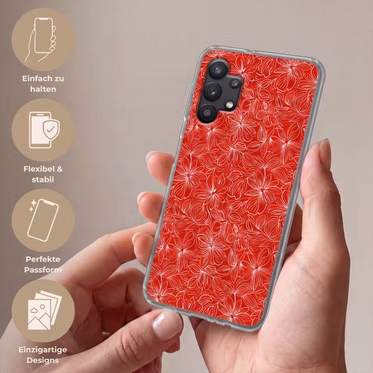 Bloemen - Patroon - Rood Telefoonhoesje Samsung Galaxy A32 5G klein 346 -sfeer3_DE