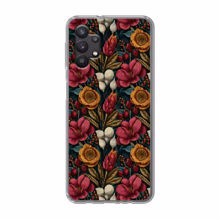 Bloemen - Patroon - Rood - Goud Telefoonhoesje Samsung Galaxy A32 5G klein 346 -3d