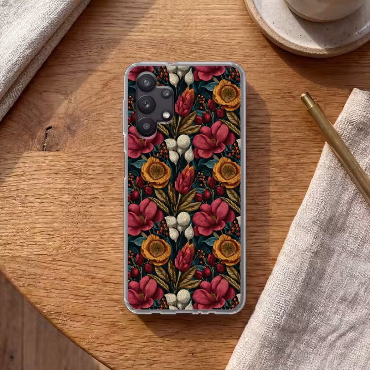 Bloemen - Patroon - Rood - Goud Telefoonhoesje Samsung Galaxy A32 5G klein 346 -sfeer1